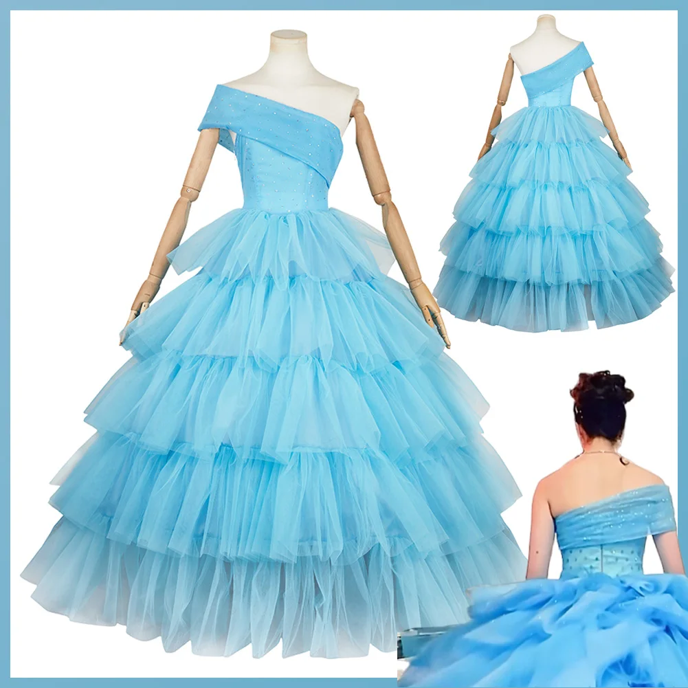 Déguisement de film Substance pour femmes adultes, déguisement Sue Cosplay, robe bleue nette, vêtements de jeu de rôle fantaisie, tenues féminines, 2024