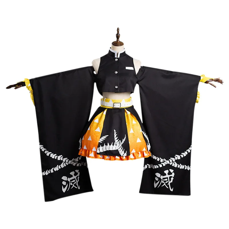 Japanese Anime Lolita Kimono Agatsuma Zenitsu Cosplay Costume Kimono Maid Cosplay Maid Dress Schoolgirl Outfit Halloween