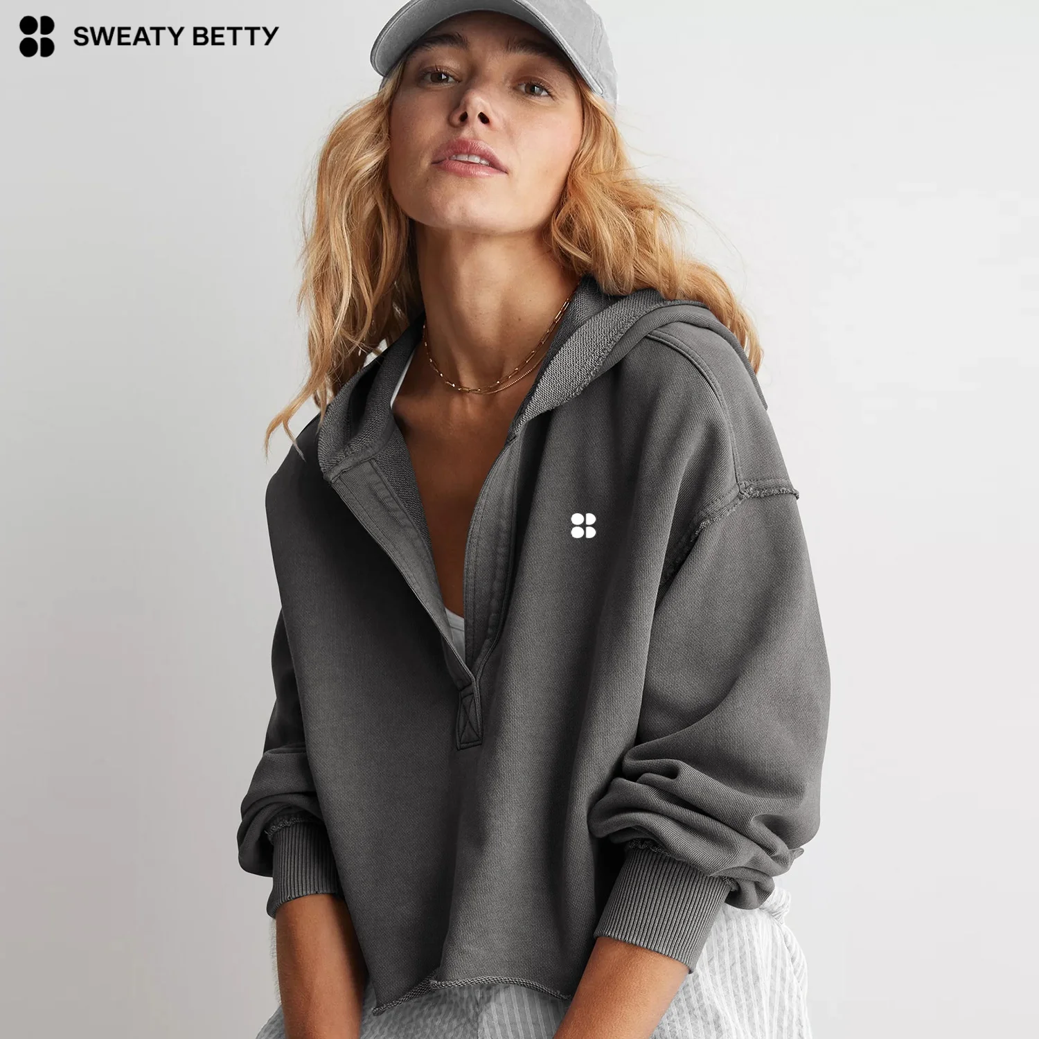 

Sweaty Betty fashion brand loose trendy brand hooded sweatshirt women's spring and autumn v-neck top pullover long-sleeved shirt