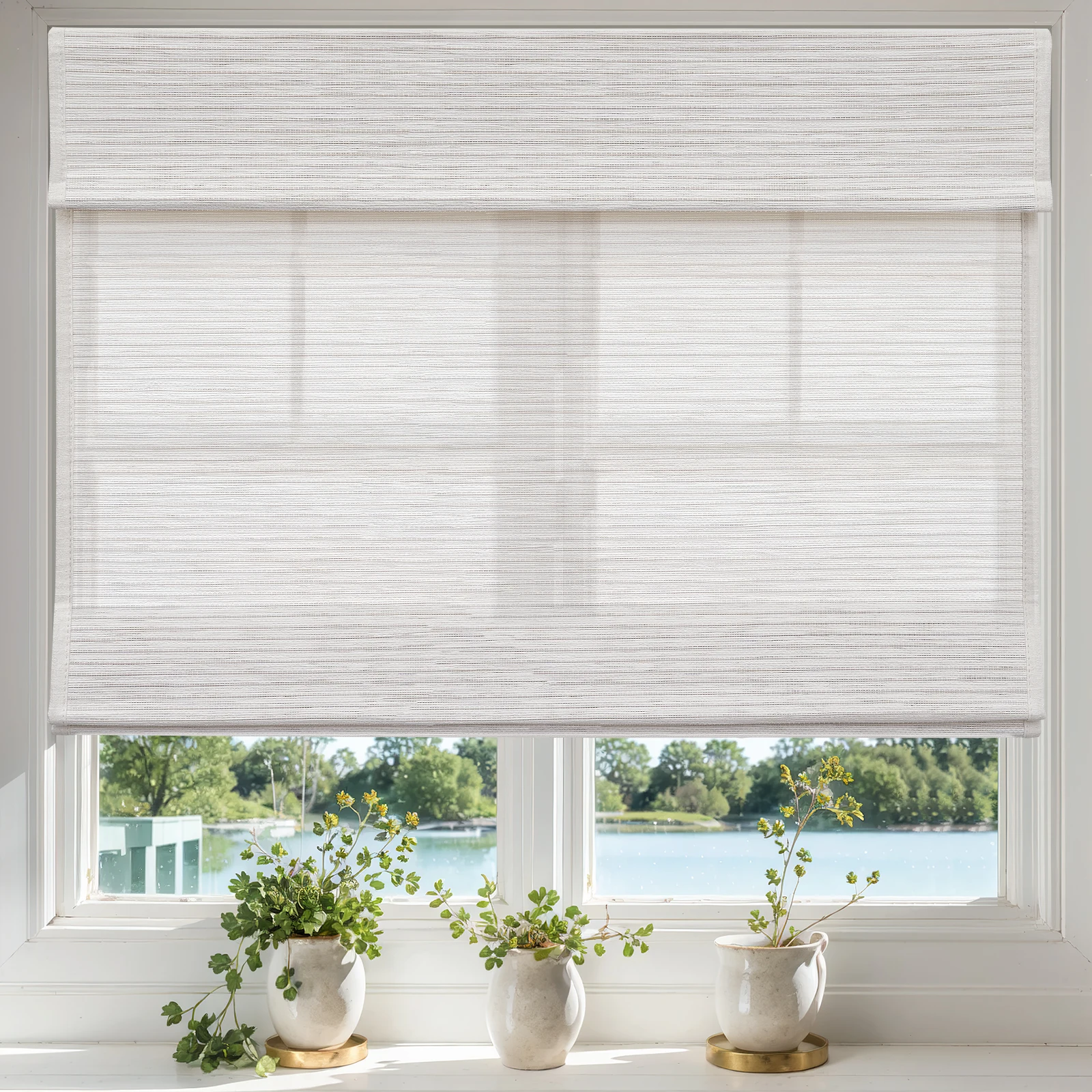 Moonice Cordless Roman Blinds Natural Woven Fabric Roman Shades No Lining Light Filtering Window Blinds Customized Home Shades