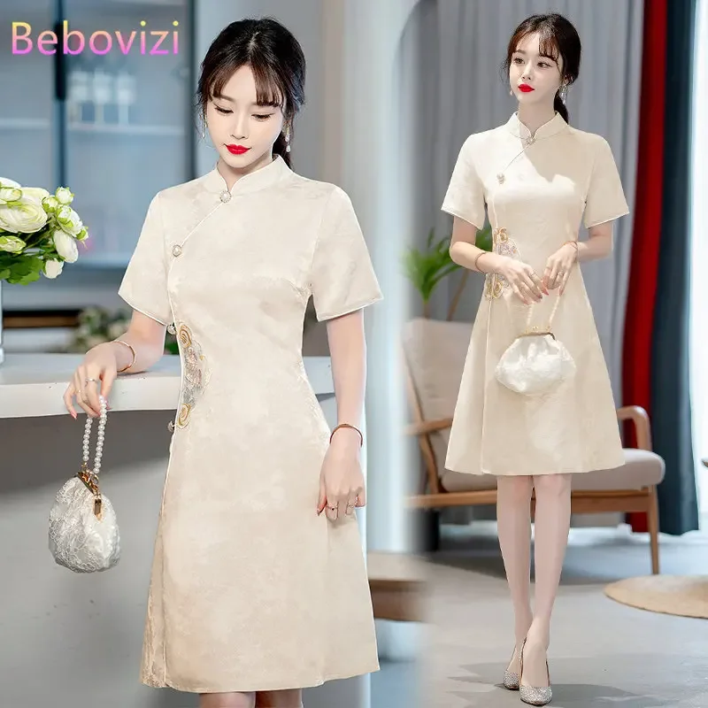 Novo vintage melhorado qipao vestido chinês tradicional moderno cheongsam para as mulheres roupas de manga curta