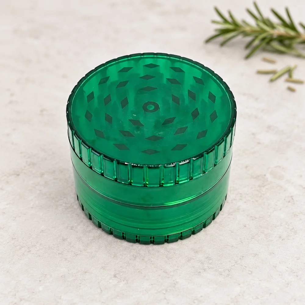 75 mm Green Plastic Herb Grinder, 4 Layer Manual Tobacco Shredder, Mesh Screen, Textured Grip, Portable Smoking Rolling Tool