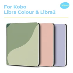 Twosheep 7-inch Case for Kobo Libra Colour and Kobo Libra2 TPU Shell Magnetic Flip Auto Sleep Wake Cover Solid Color Pattern