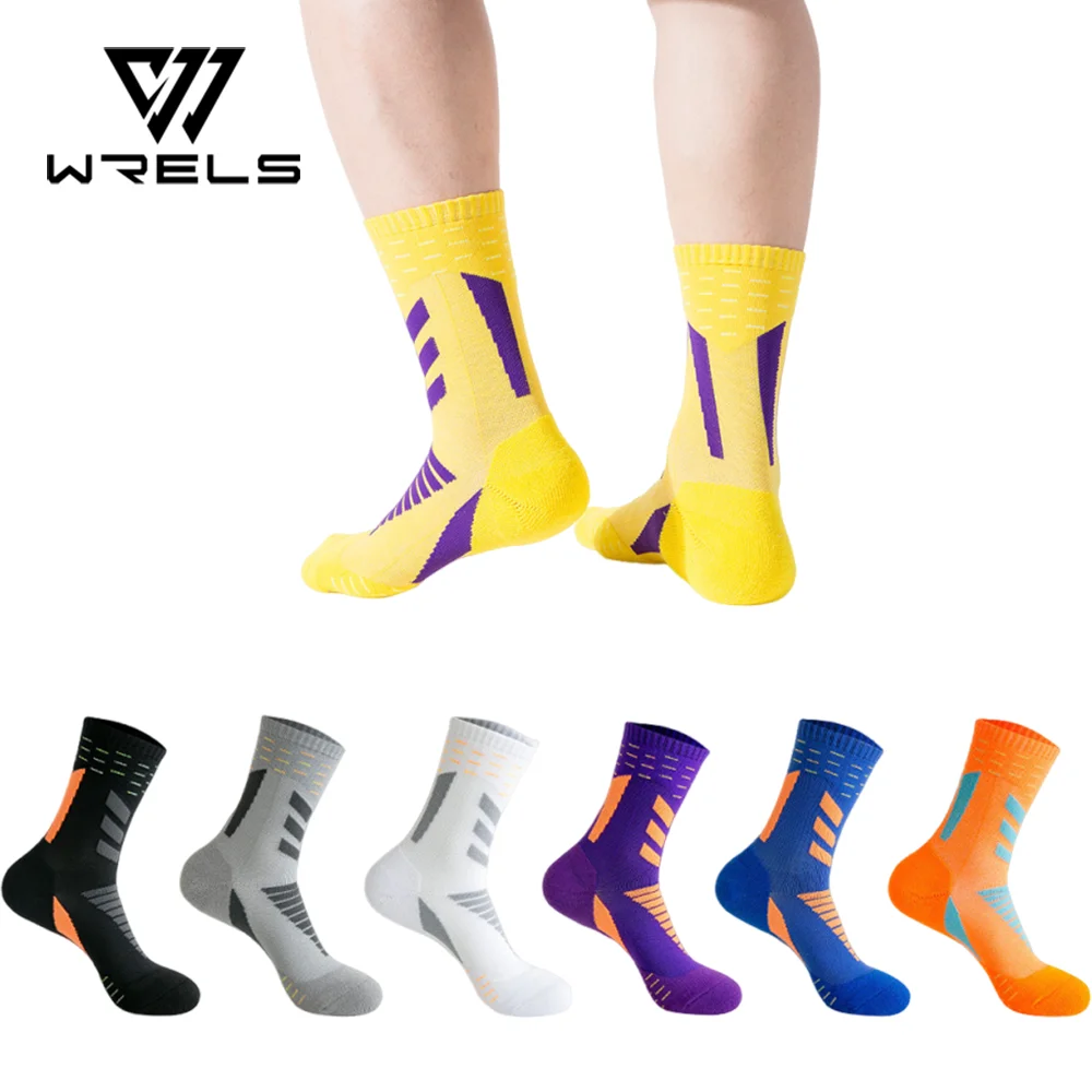 WRELS 1/2/3 Pairs Sports Socks Anti Slip Anti-Odor Running Socks Men Breathable Cushioned Moisture Wicking Basketball Socks