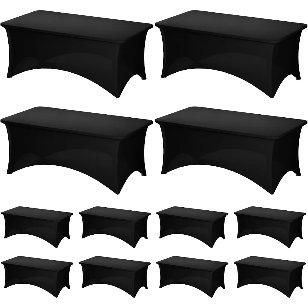 USA Stock 12 Pack 6FT Black Spandex Fitted Table Cover for Rectangle Table Washable Stretch Hot Sale