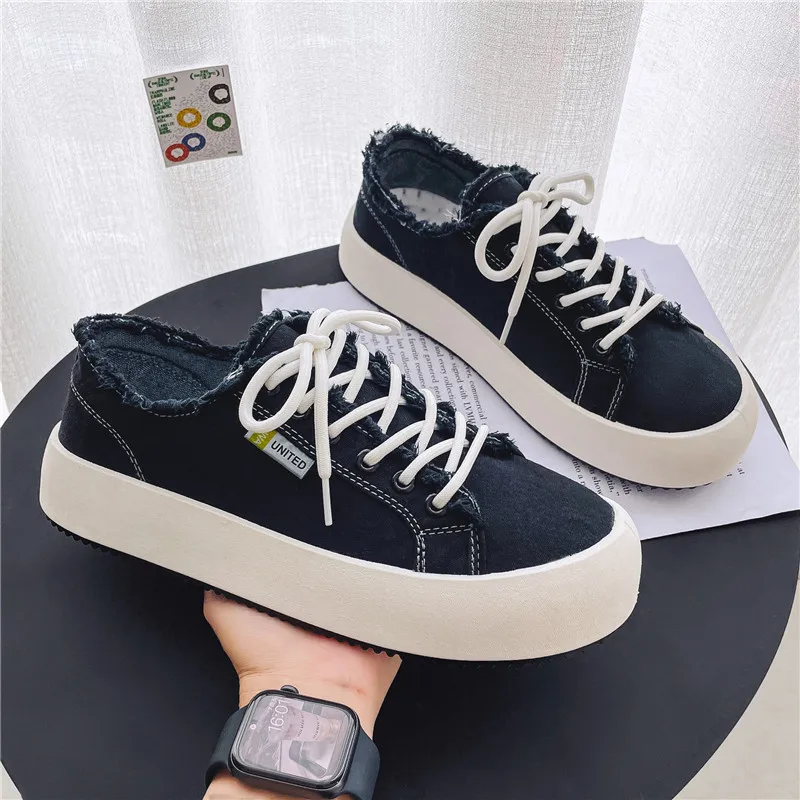 2026 Men Korean Style Canvas Skate Shoes Spring Summer Thick Flat  Breathable Casual Shoes Anti-Odor Low Top Daily Men Sneakers