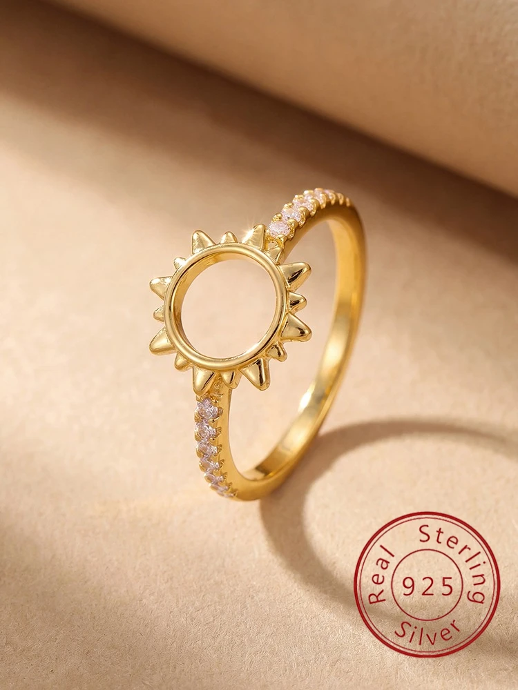 Classic Simplicity Hollow Sun Zircon Ring For Women 925 Sterling Silver Engagement Wedding Luxury High Quality Fine Jewelry