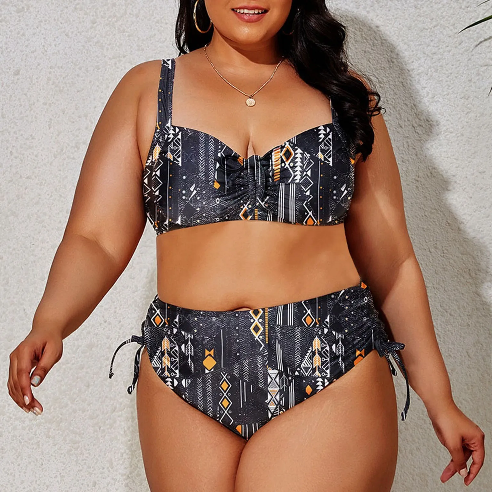 Plus Size Dames Sexy Bikini Set Met Veters Bloemenprint Badpak Zomer Strandkleding Zwemmen Push-Up Set Micro Bikini Bader