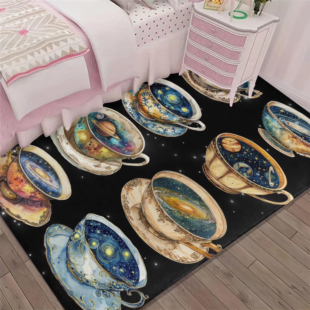 1Pc Retro Oil Painting Style Cup-Shaped Galaxy Floor Mat, Personalized Artistic Atmosphere, Water-Absorbent and Wear-Resistant Foot Mat for Living Room Entrance