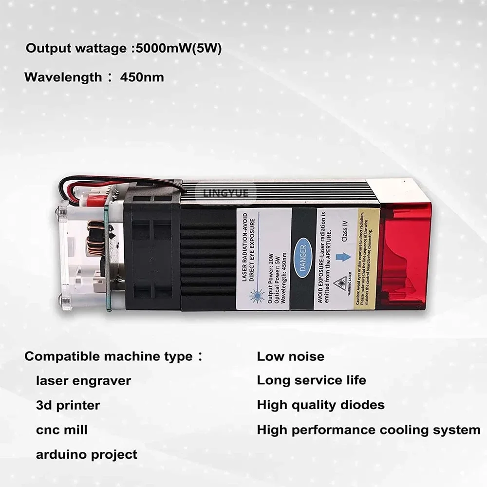 20W Laser Module 12V High Power Laser Head Double Ultra-Fine Compressed Spot For DIY Laser Engraving Machine Cutting MDF