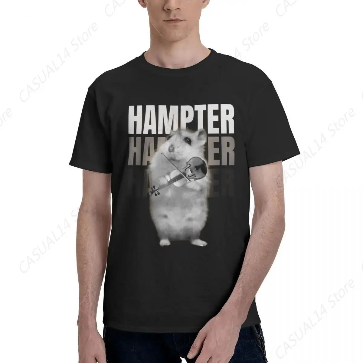 Sad Hamster Playing Violin Oversized Graphic T Shirt T-Shirts for Men Women Man Tee Short Sleeve Tops