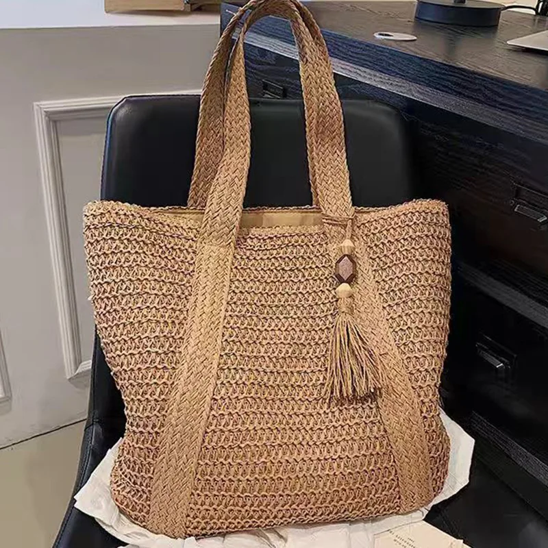 

Элегантная женская соломенная тканая сумка, женская праздничная пляжная сумка, повседневная сумка-тоут с ручками сверху, модные ретро сумки на плечо