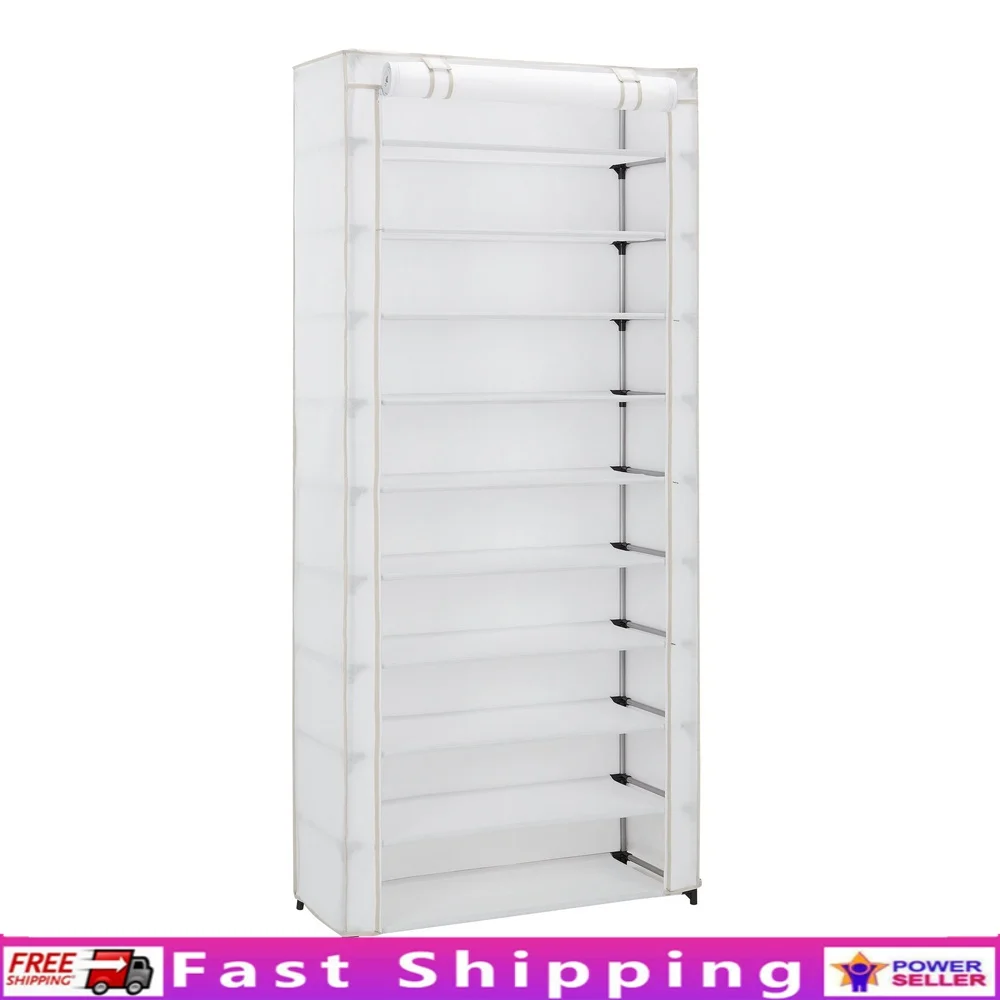

10 Tier Shoe Rack Organizer with Cover Holds 30 Pairs Portable Adjustable Storage Shoes Towels Linens Clothing Home Organization