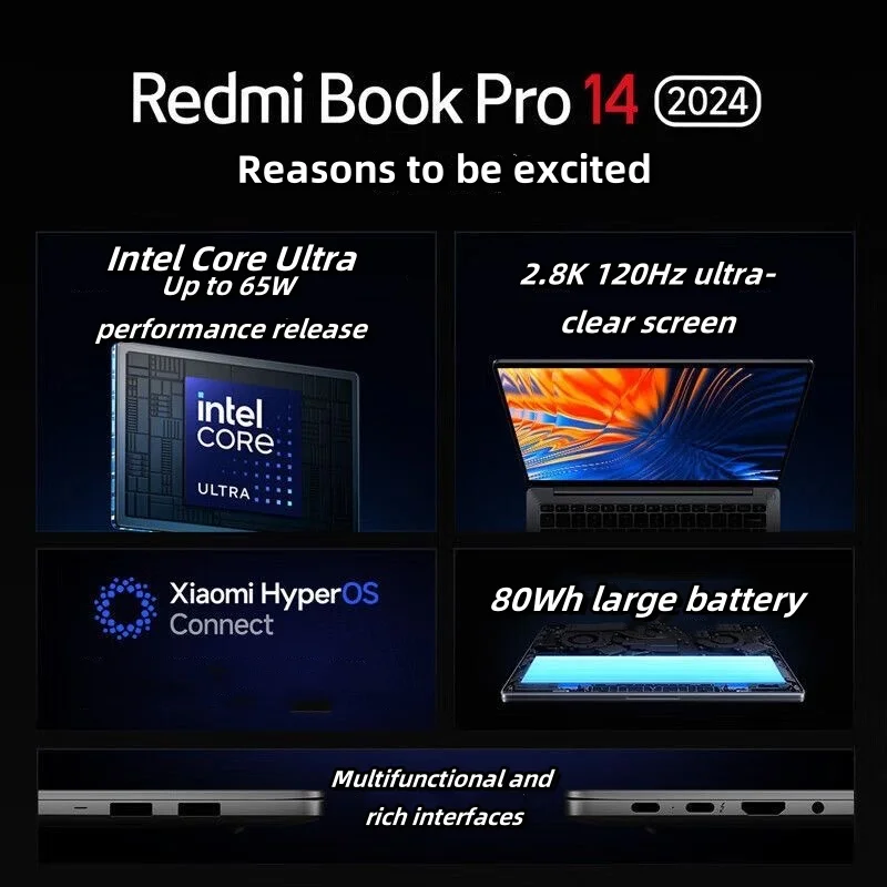 Xiaomi RedmiBook Pro 14 2024 NEW Ultra5/7 14inch 2.5K 120Hz LPDDR5X-7467MT/s Dolby Vision 1.46Kg