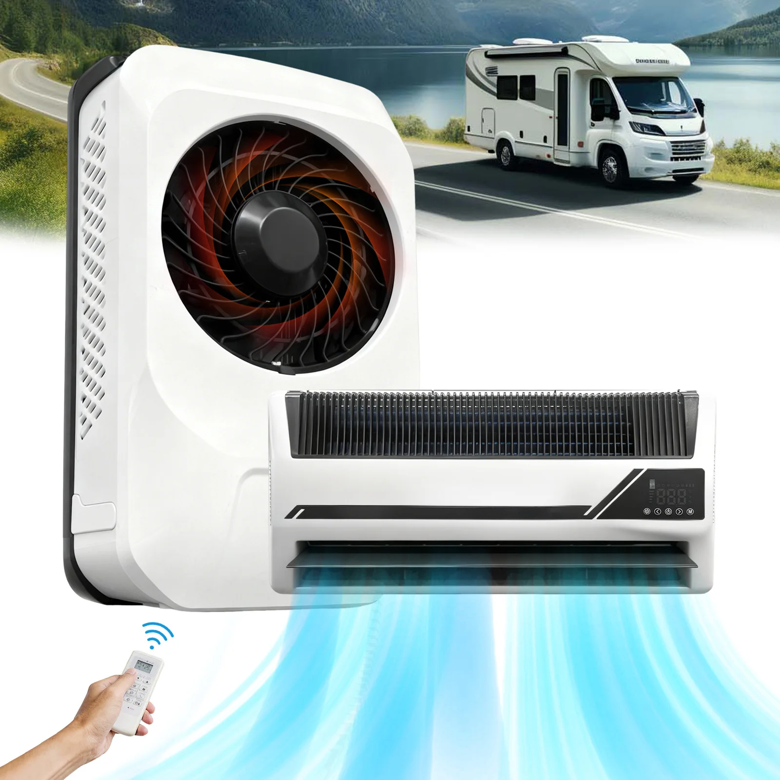 

Treeligo Air Conditioner 12V RV Truck Unit Air Conditioning Split Electric Low Noise Cooling 10500BTU Electric Air Conditioner