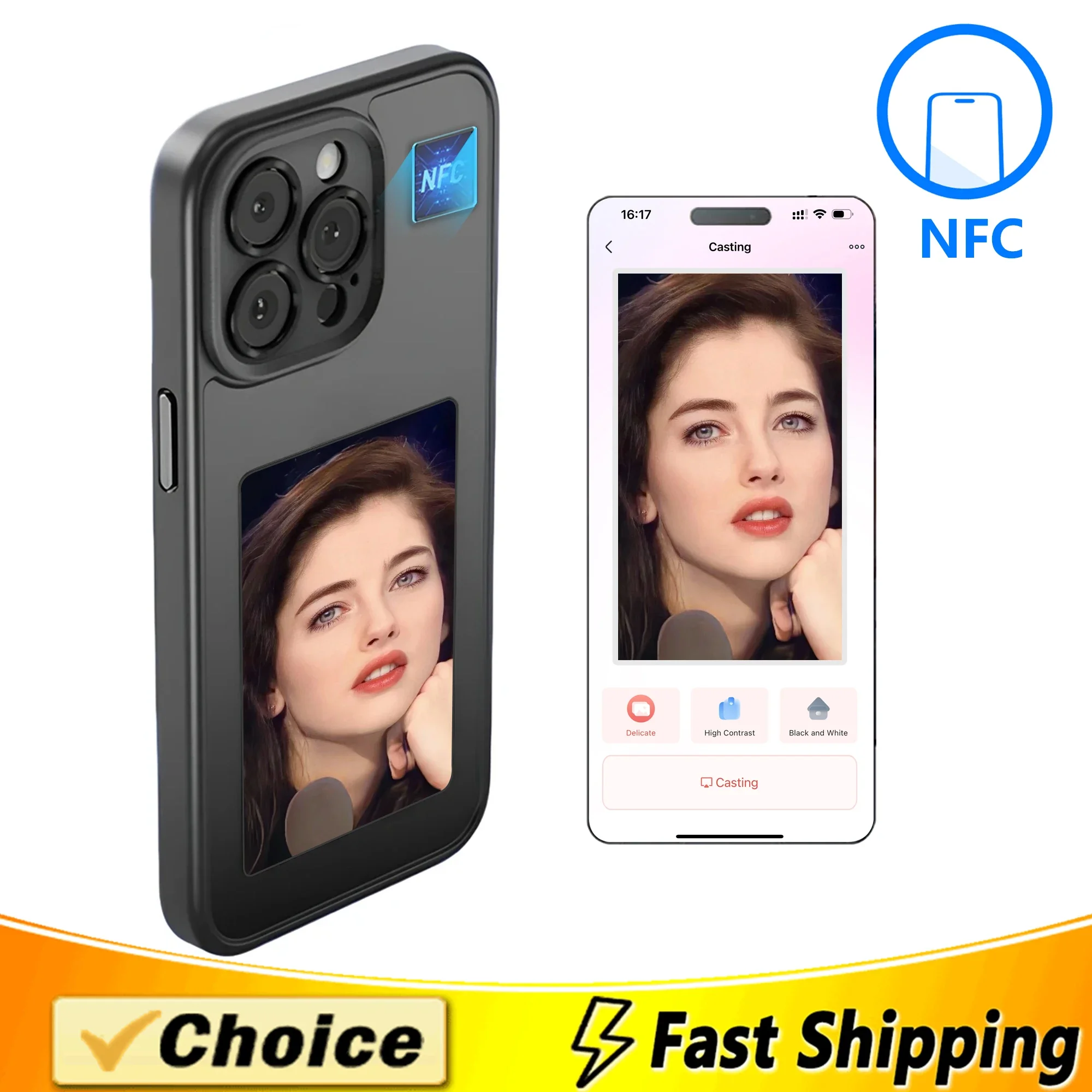 

NFC Phone Case For iPhone 13 14 15 Pro Max E-ink Screen Smart Album Replace Photos Celebrity Luxury Couple Silicone Phone Cover