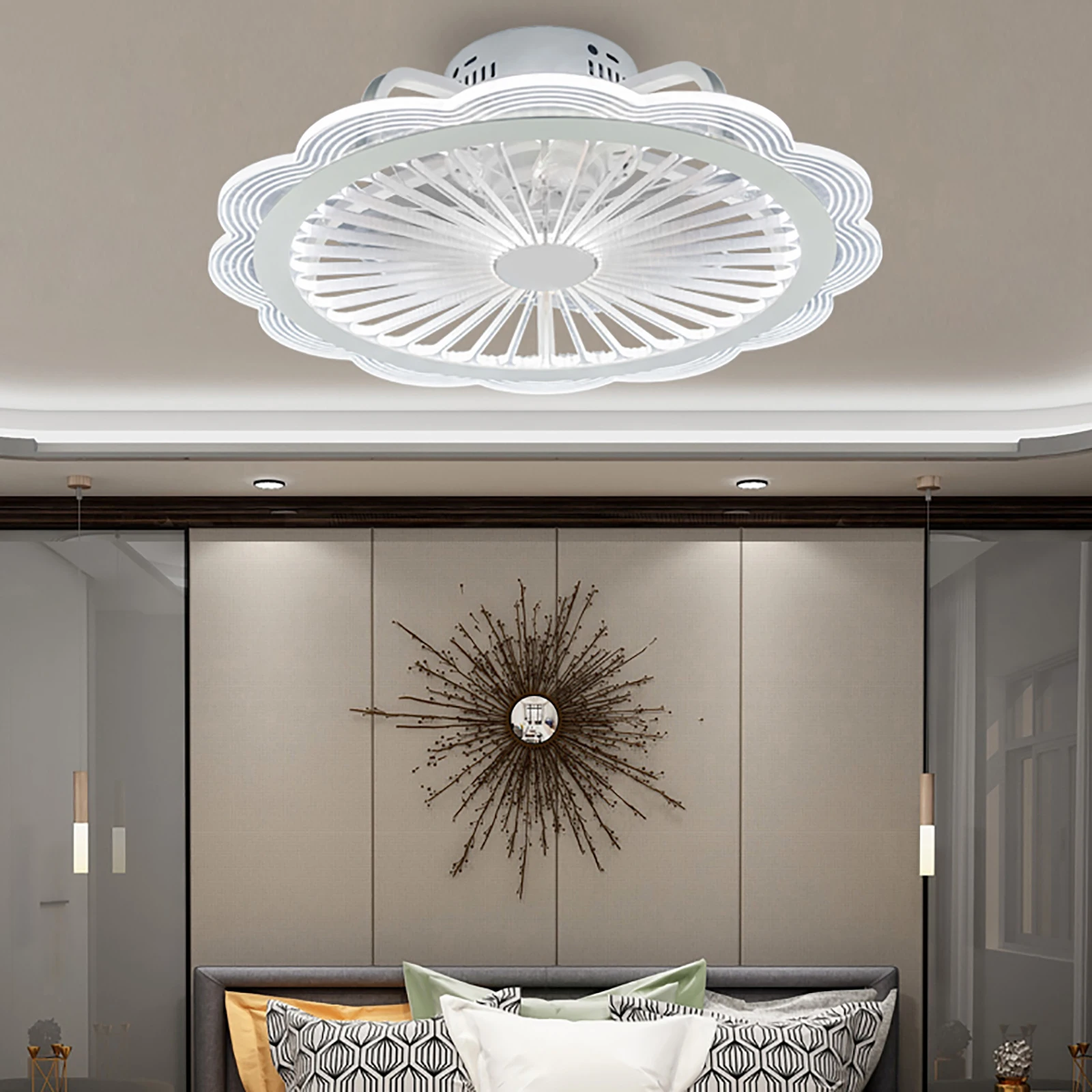 

50*18cm LED Ceiling Fan Light Flower-shaped Remote Control 110V Acrylic Ultra-thin LED Ceiling Fan Chandelier Lighting Fixtures.