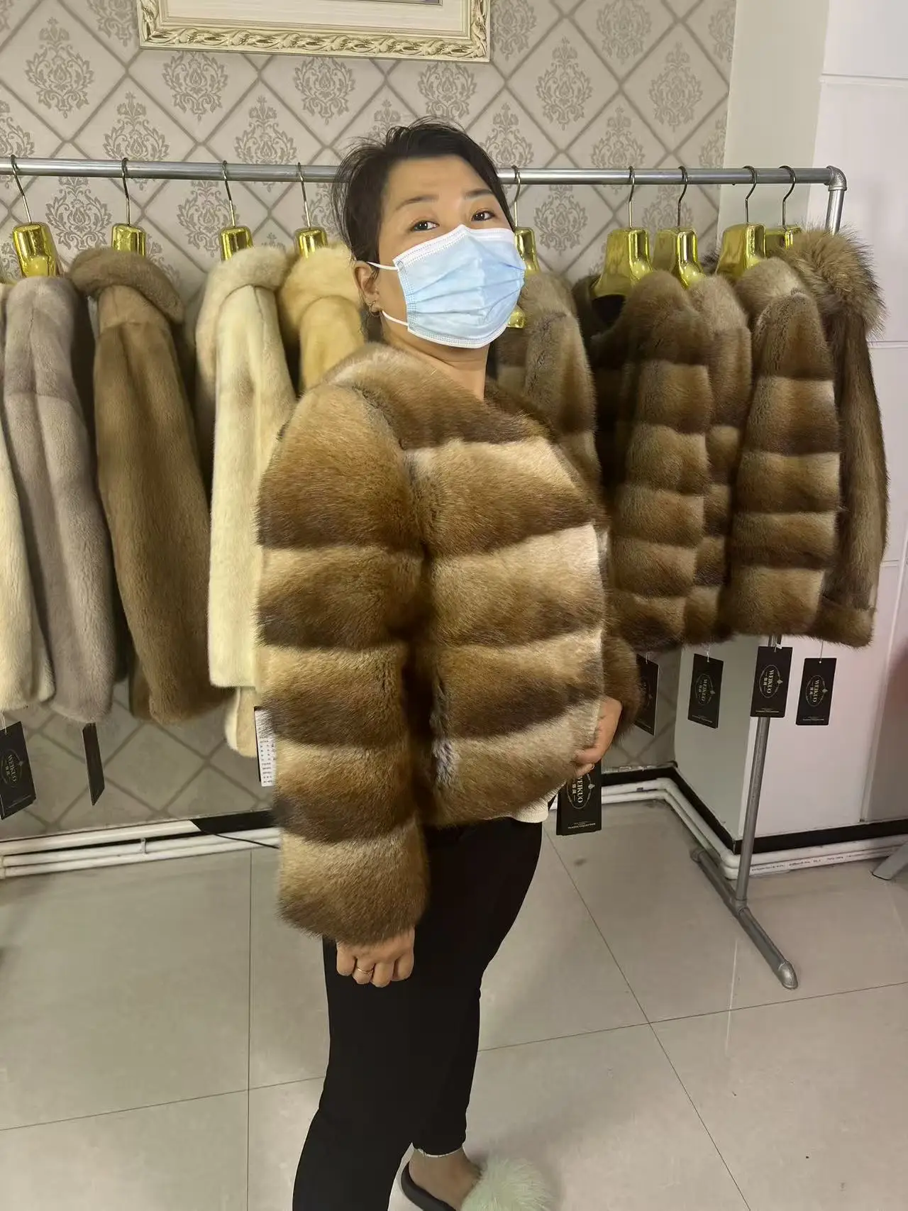 جديد إمرأة حقيقي طبيعي المسك الفئران معطف جودة عالية حقيقية الشتاء الفاخرة الإناث سترة ملابس خارجية طويلة الأكمام #3