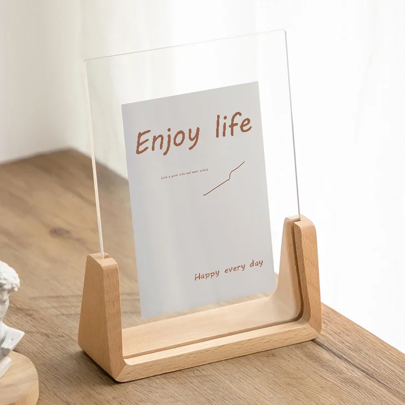 Nordic Acrylic Picture Frame Wooden Kpop IdolPhoto Display Wedding Party Picture Holder Desktop Office Photo Decor U Shape Frame