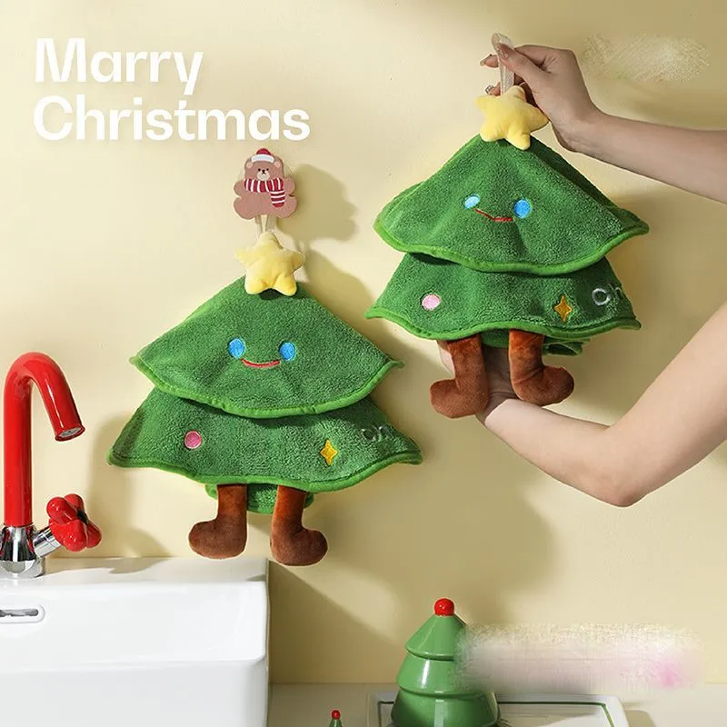 

Christmas Tree Shaped Hand Towel Hanging Children Kitchen Bathroom Hand Towel Absorbent Quick Drying Creative Scouring Pad ZI238