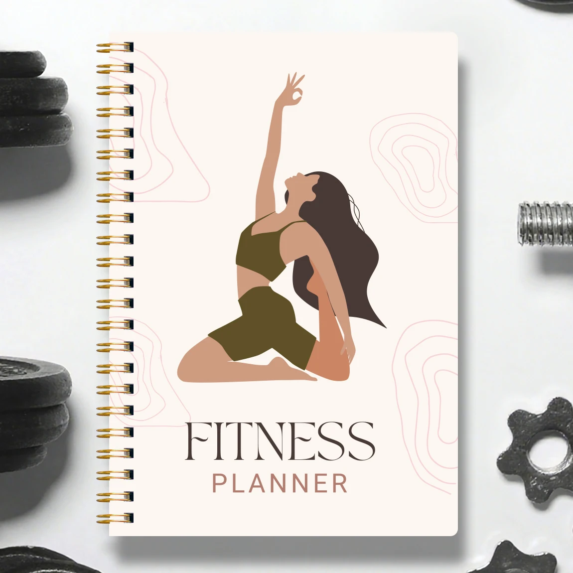 A5 Fitness Planner Workout Journal, Yoga Girl Cover, Spiral Notebook for Exercise Sets, Cardio Tracking, Weight Loss & Body Shap