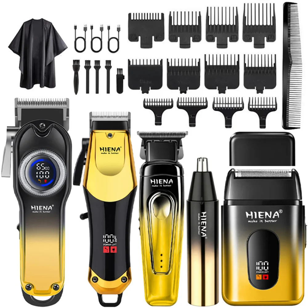 HIENA Gradient Color Hair Clippers Set Men Professional 5 Pieces Cordless Hair Trimmer For Man LED Digital Display Haircut Machine
