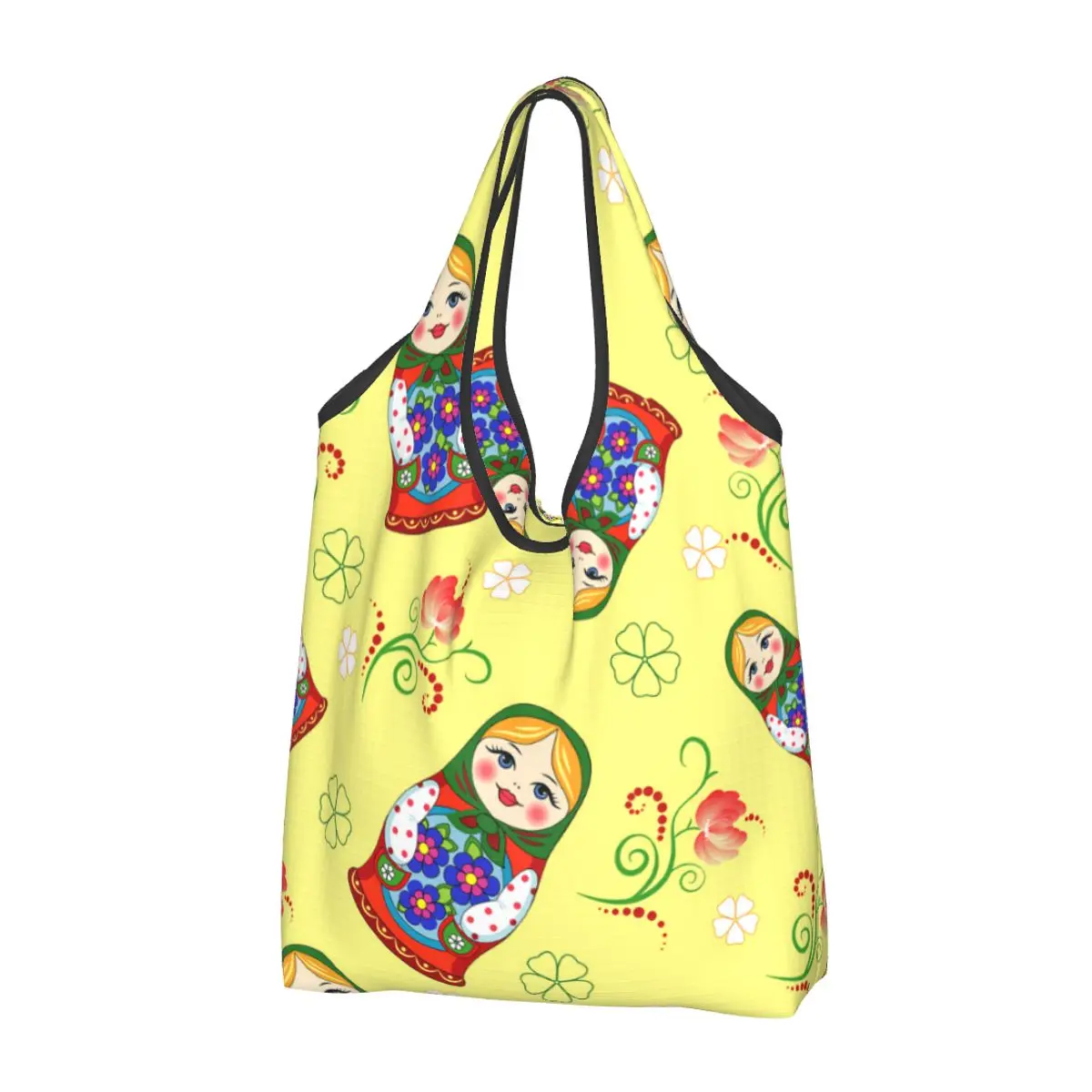 Custom Russian Doll Matryoshka Shopping Bags Women Portable Large Capacity Groceries Shopper Tote Bags