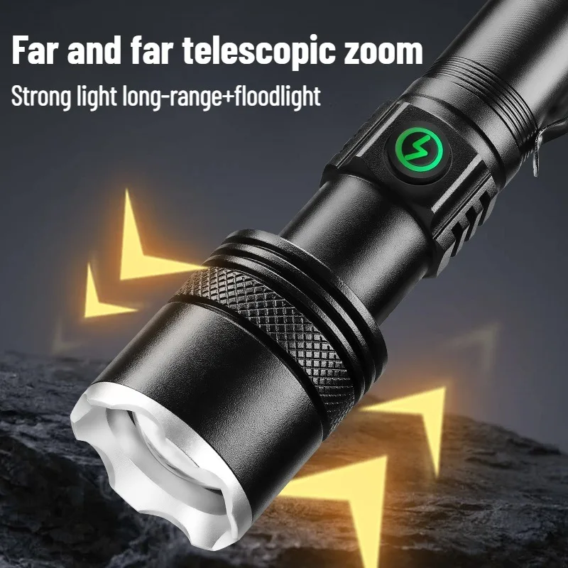 Rechargeable LED Flashlight Zoomable Waterproof Aluminum Alloy Torch with Clip Magnet for Outdoor Hiking Camping Night Use