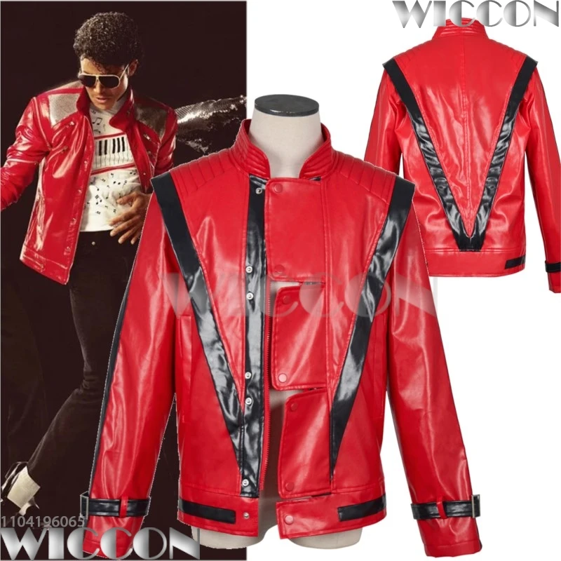 

Red Jacket Michael Movie Cosplay Costume Red PU Coat Cool Man Dancing Stage Uniform Christmas Jackson Halloween Event Fancy Suit