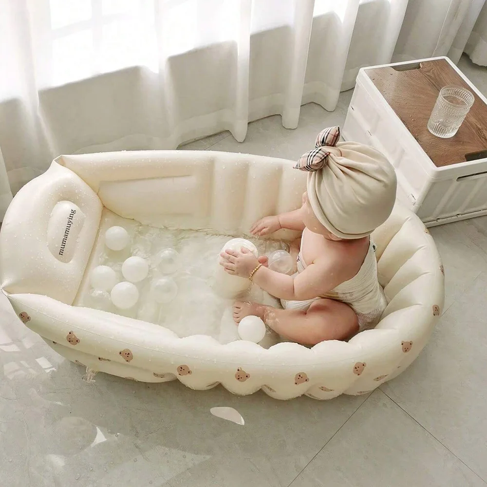 1PCS Baby Inflatable Bathtub, Portable Infant Toddler Bathing Tub Non Slip Travel Bathtub Mini Air Swimming Pool Kids Thick Fold