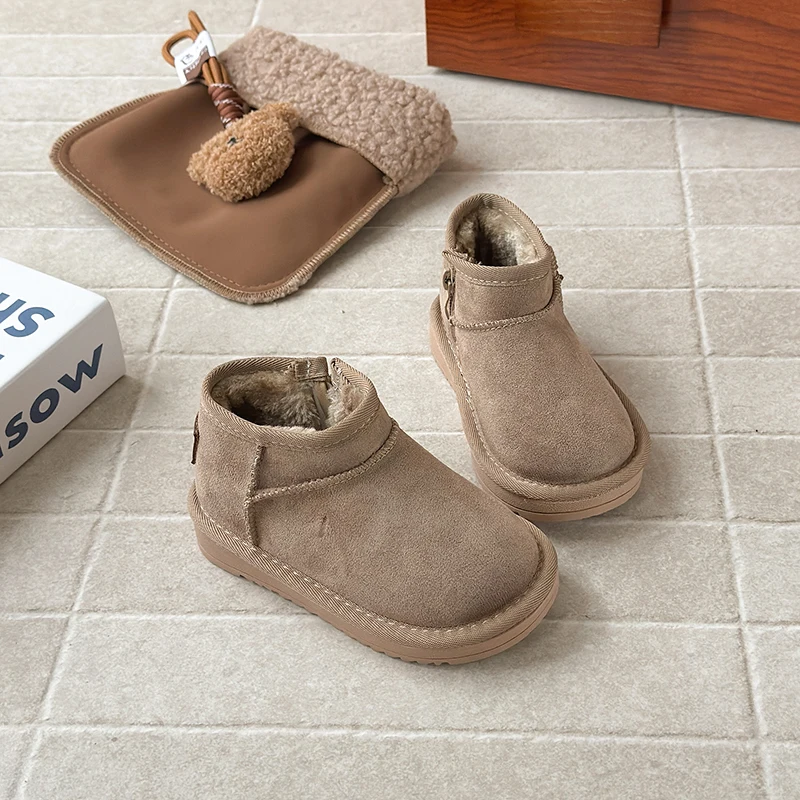 2025 New Winter Children Snow Boots New Design Super  Warm Low-cut Natural Fur Shoes Slippers Ladies Cotton Short Boots