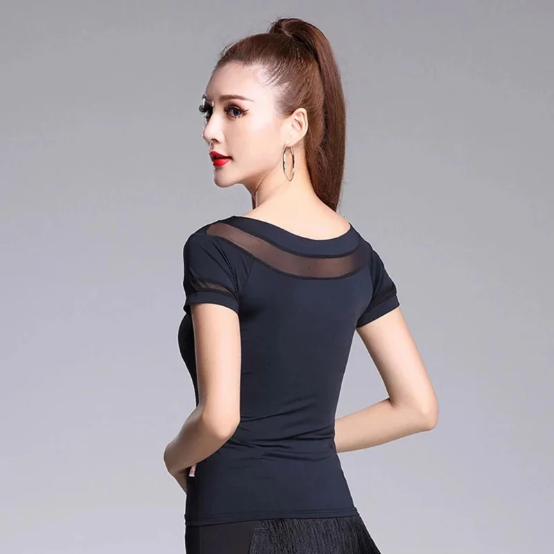 Girl Short Sleeve Waist Patchwork Women Latin Dance Tops Latin Dancing Dress Cloth Tango Chacha Dancing Performamnce shirt