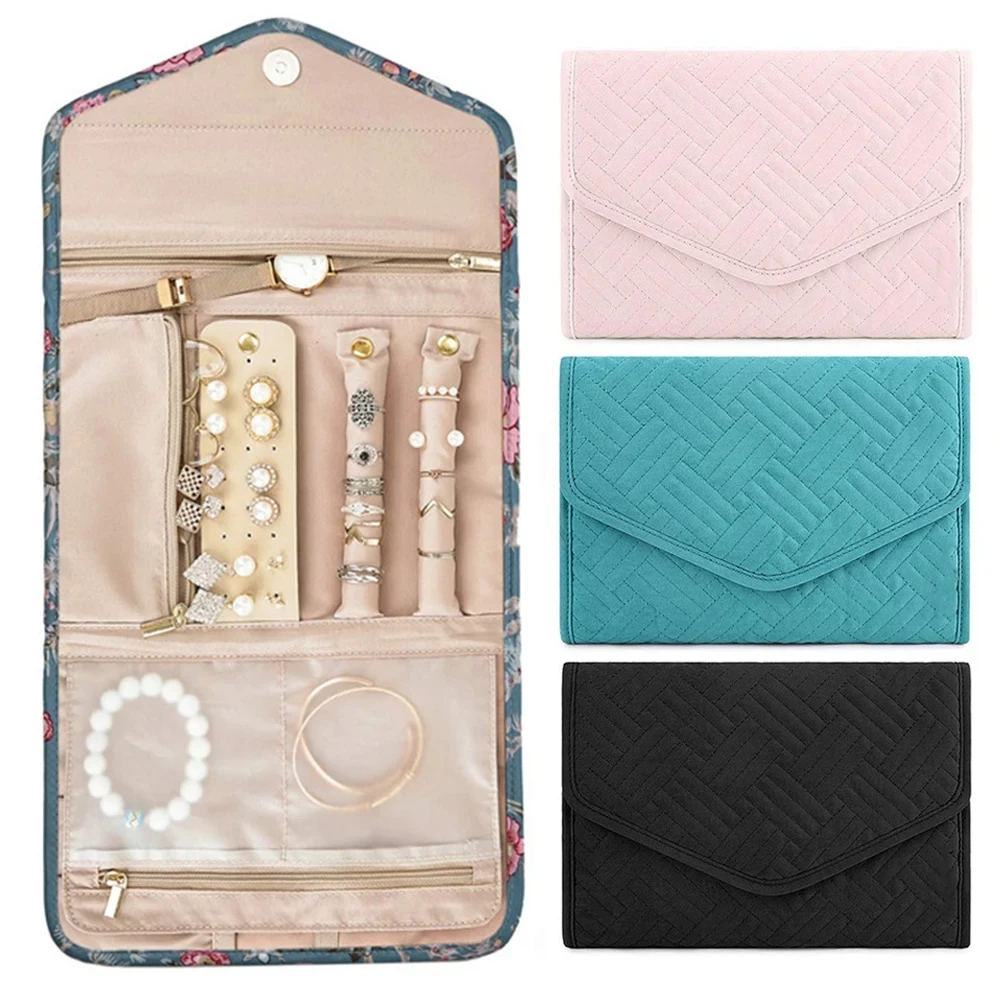Travel Jewelry Storage Organizer Bracelet Earrings Accessories Carrying Bag Necklace Brooch Rings Travel Folding Roll Pouch