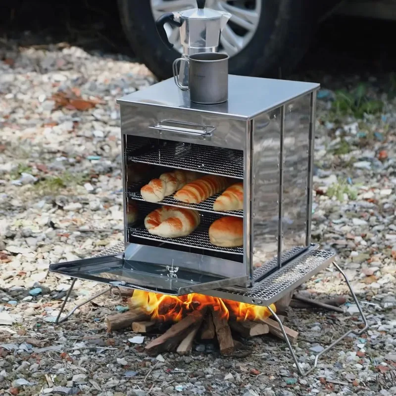 Stainless Steel Foldable Camping Oven, Propane Stove, Baking BBQ, Outdoor Cooking