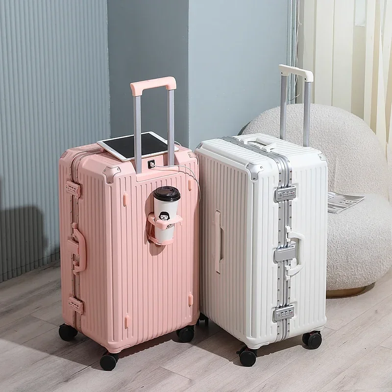 24/28/30 Inch Large Capacity Travel Luggage Aluminum Frame Suitcase Trolley Case Travel Suitcase with Cup Holder Boarding Case