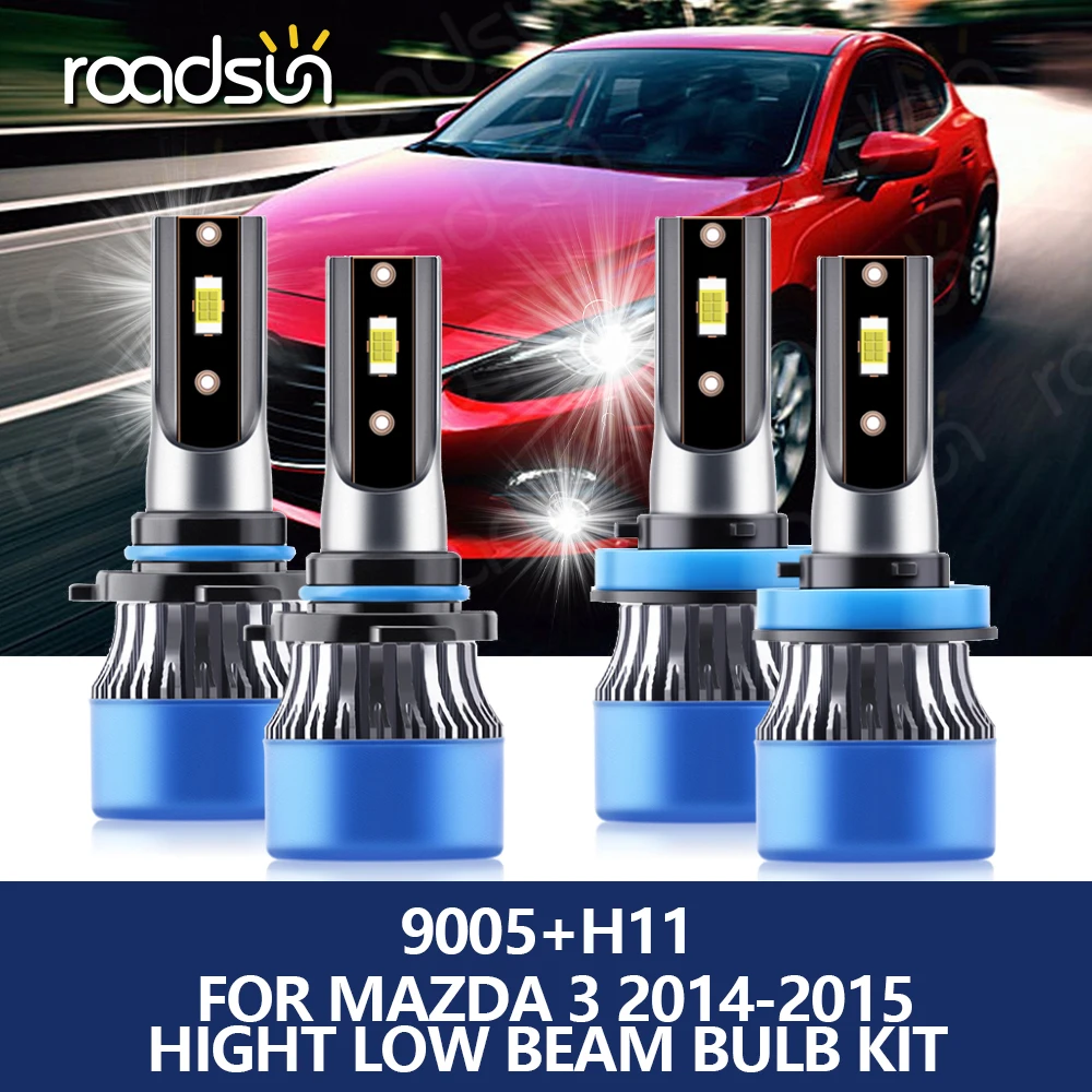 

roadsun 9005 LED Car Light for Mazda 3 2014-2015 Headlight 20000Lm H11 HB3 110W CSP Chip 6000K White High Low Beam Bulbs Kit