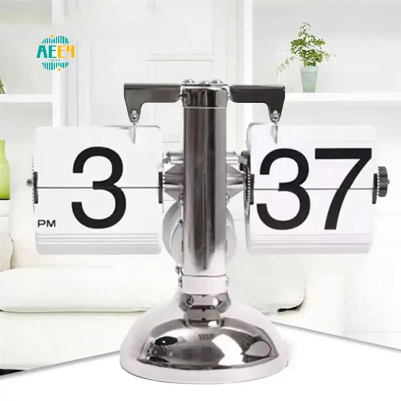 

AEE4-Flip Digital Clock -Small Scale Table Clock Retro Flip Clock Flip Internal Gear Operated Quartz Clock One Leg Clock Home
