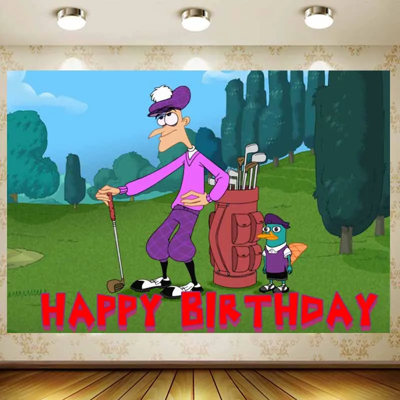 Cartoon Phineas and Ferb Kids Birthday Party Backdrop Supplies Baby Shower Photography Banner Photo Background For Table Decor