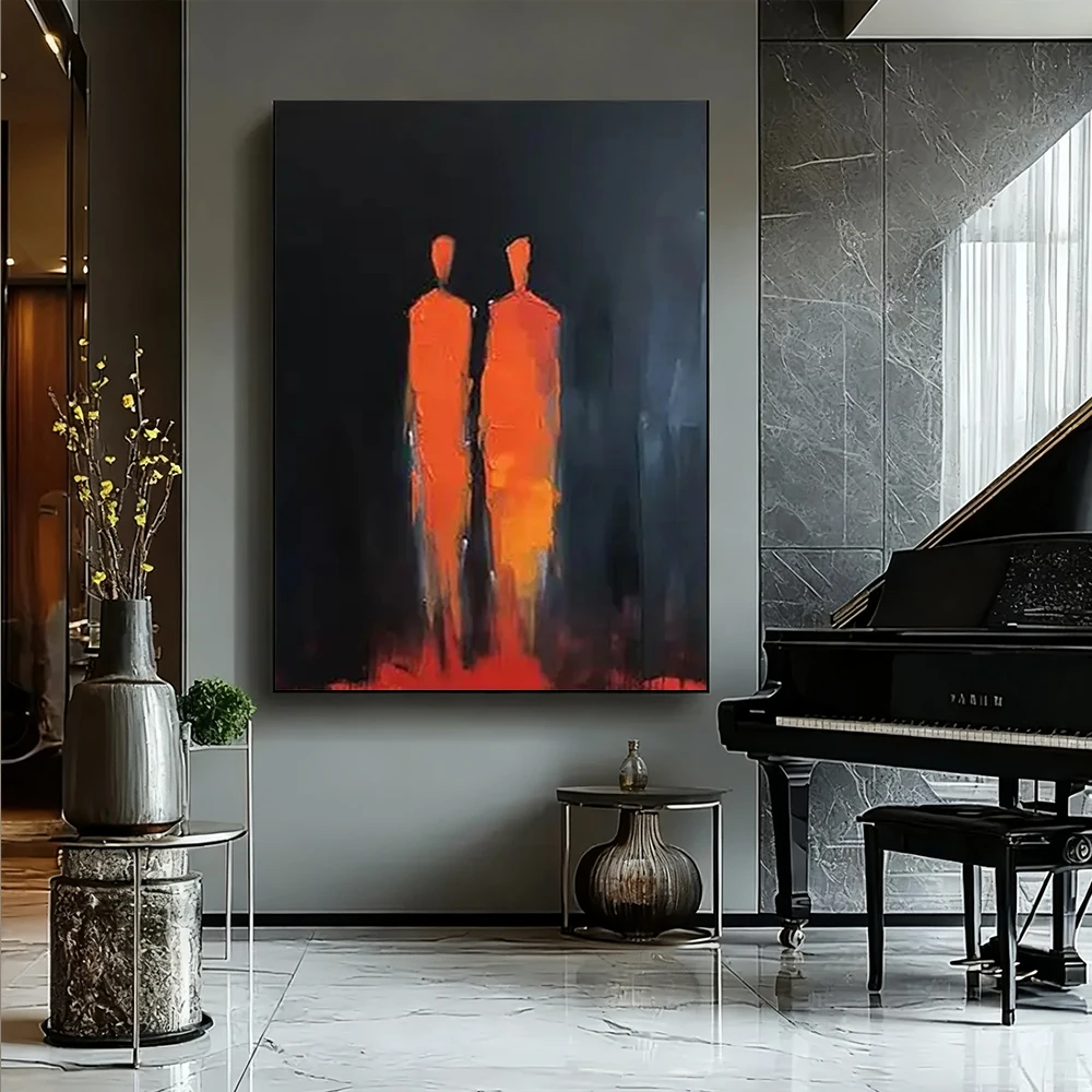 100% Hand Pained abstract Oil Painting Fashion guitarist wall art images on canvas with brown gray Mural for Home Room Decor