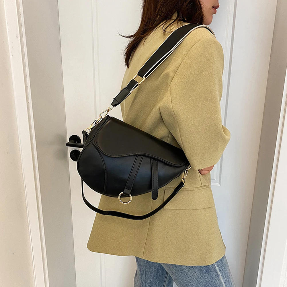 PU Leather Fashion Sling Bag Two Straps Women Mini Hobo Bag Large Capacity Saddle Shoulder Bag Stylish Satchel Bags Travel Bags