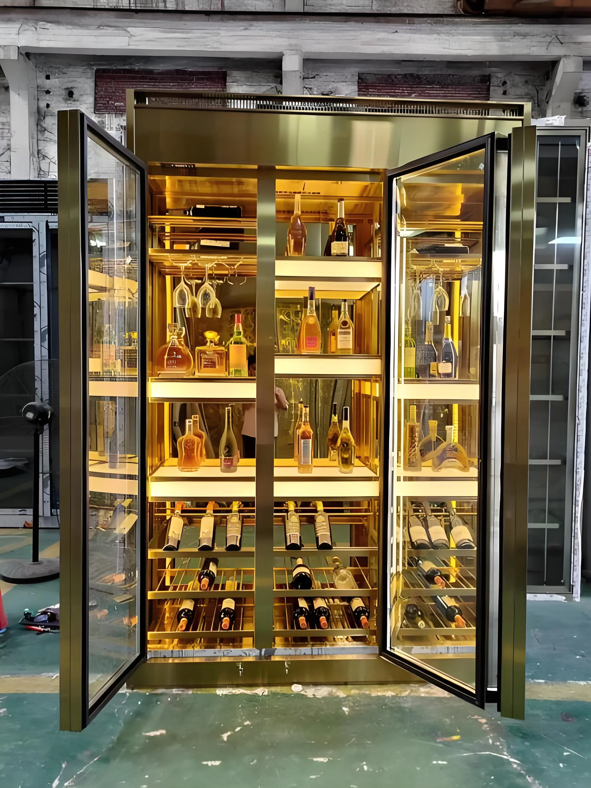 Stainless Steel Constant - Temperature Wine Cabinet Integrated With The Living Room Wine Cabinet And Placed Against The Wall