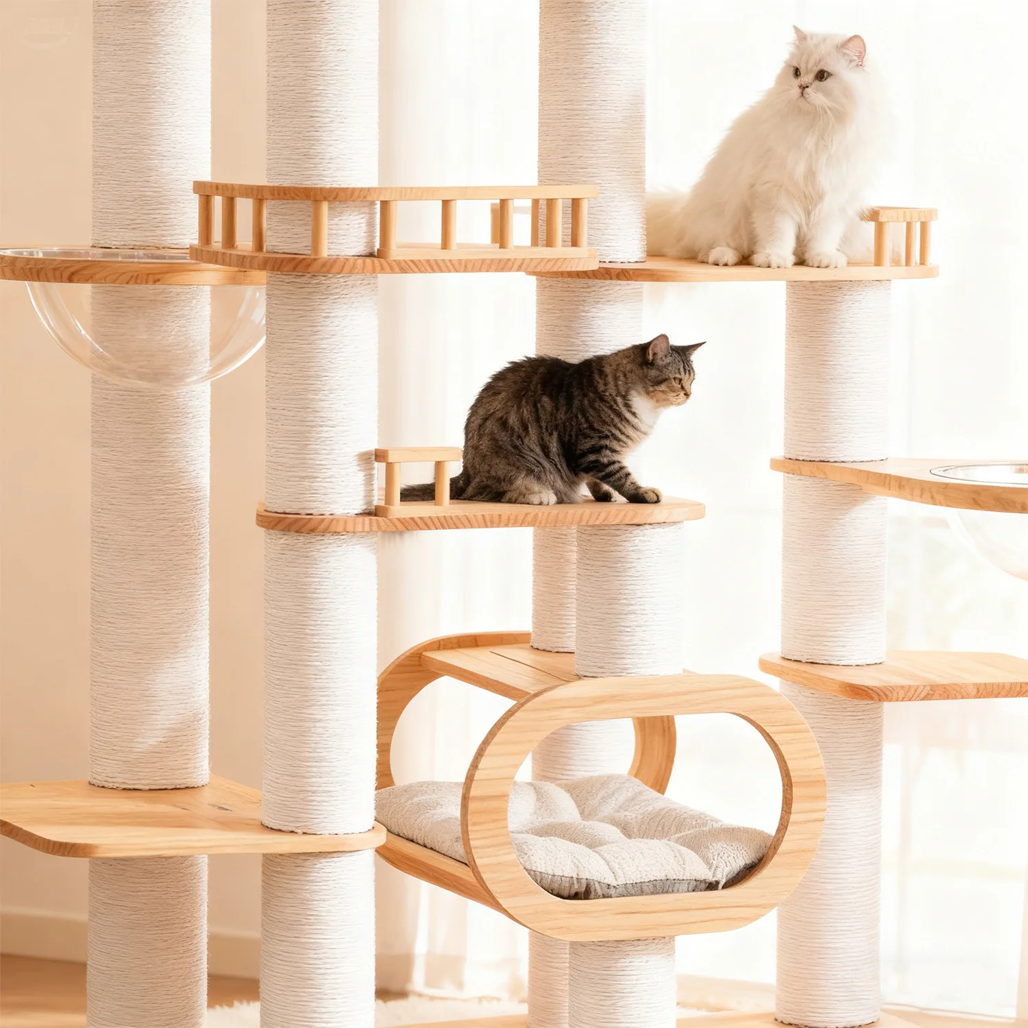 solid wood cat climbing frame luxury household multi-layer cat nest integrated frame small apartment