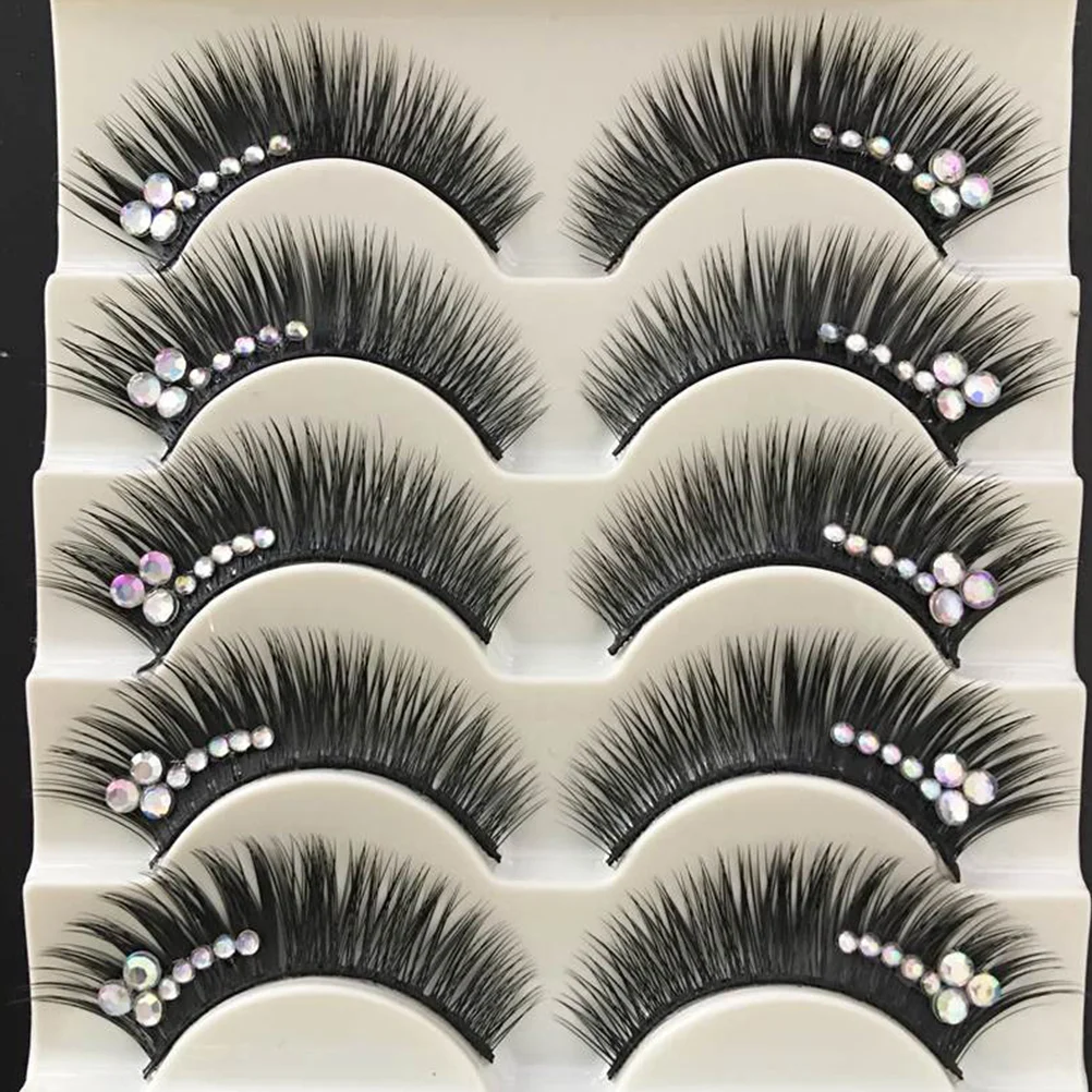 Diamond Eyelashes Fake Artificial False Extensions Decor Natural Look Rhinestone Colored