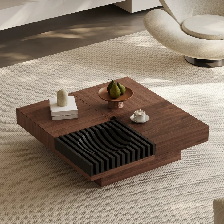 xx- Minimalist Square Solid Wood Coffee Table, Mid-century  Art Storage Center Table for Living Room Marble Coffee&
