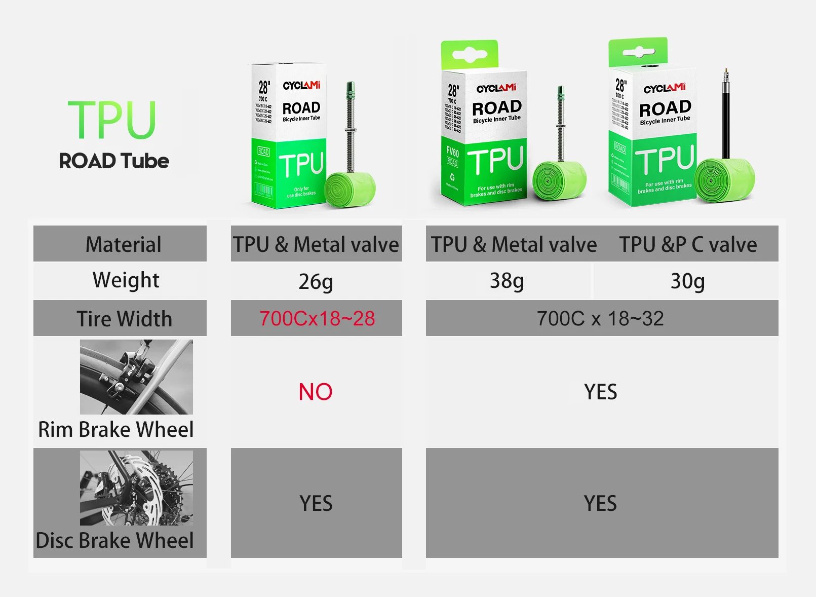 Description Picture 2 of itemCYCLAMI Ultralight Bike TPU Inner Tube 700C 700 X18 32 Road Bicycle TPU Material Tire 45mm 60mm Length French Valve Super Light