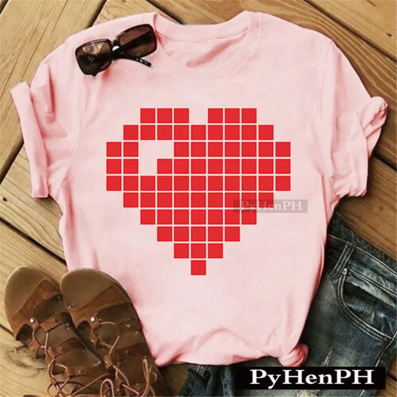 

Футболка с красным сердцем в Европе и США, модная женская футболка с принтом красного сердца, повседневные футболки с графическим рисунком, топы в стиле Харадзюку