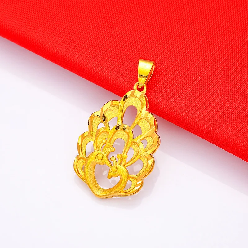 Pure 18k Gold Color Peacock Pendant for Women Charms Pendant Without Chain Wedding Jewelry Fashion Party Birthday Gifts