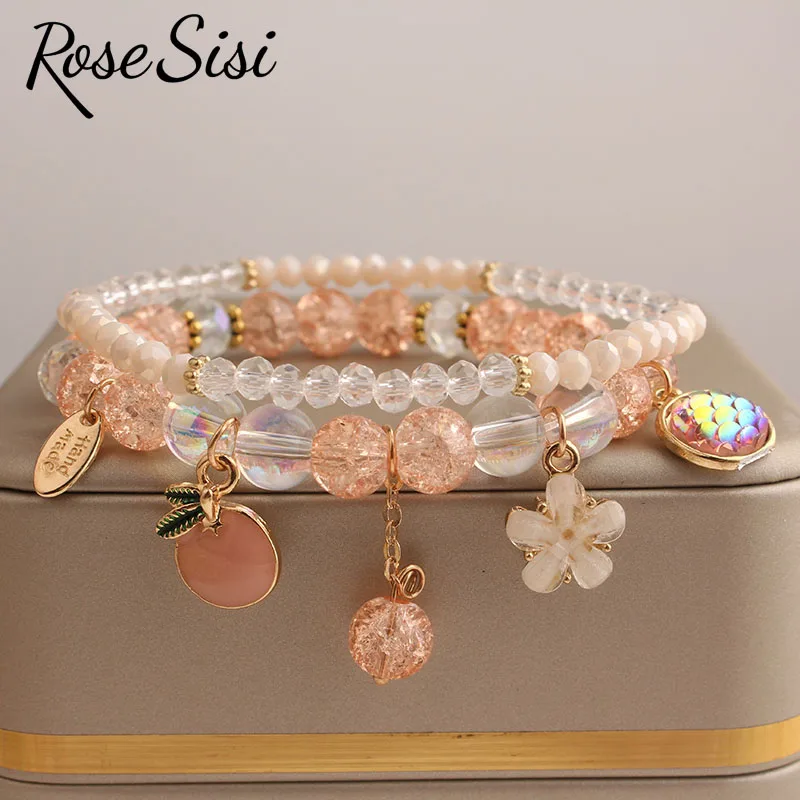 Rose sisi Korean Style summer fresh beach wind bracelet holiday beads bracelet for women elastic hand rope friendship jewelry