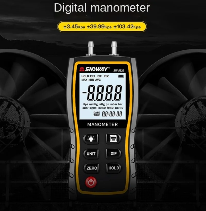 SNDWAY SW-512 Digital Manometer Air Pressure Gauge Professional Pressure Differential Detector ±103.42 KPa Meter Kit Tool