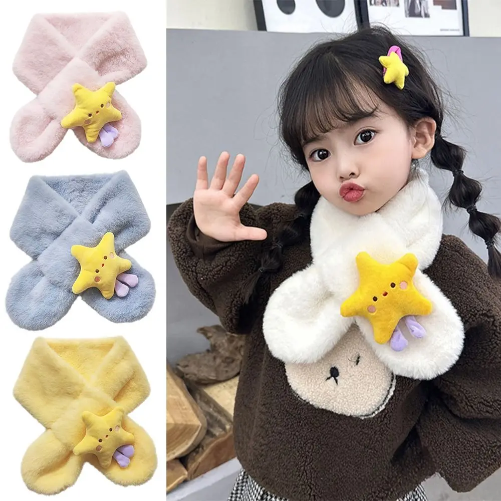 

Cute Cartoon Star Children Winter Scarf Thick Warm Cross Neck Scarf Soft Windproof Shawl Scarves